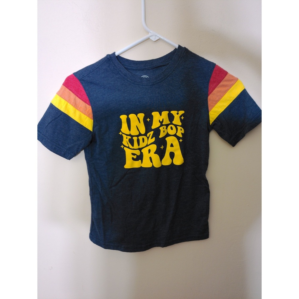 Wonder Nation Graphic Tee Kids M 8 Navy Blue Retro Kidz Bop Era Striped Sleeve